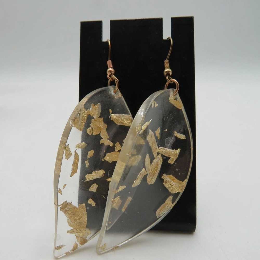 Clear Resin Gold Flakes‎ Dangle Earrings Handmade Fishhook Fashion Jewelry